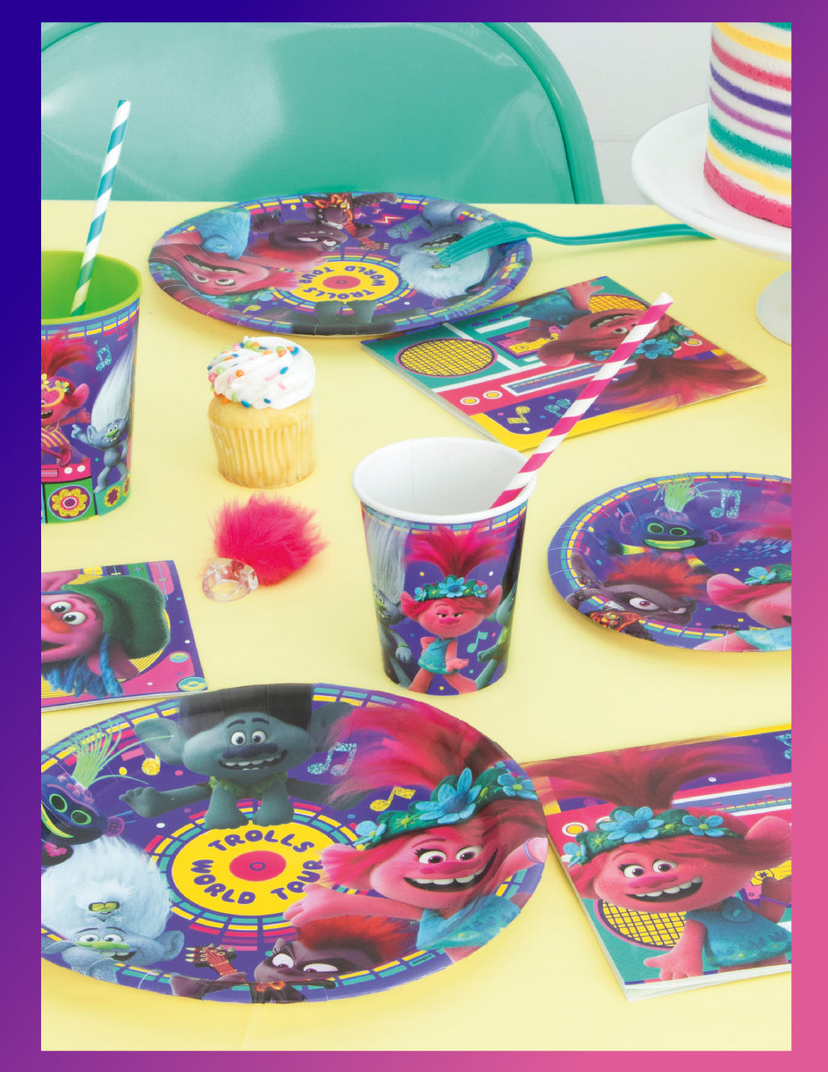 Trolls World Tour Happy Birthday Plates & Napkins Party Supplies - 9 Happy  Birthday Party Plates for Lunch Serves 16 - Birthday Paper Plates & Napkin