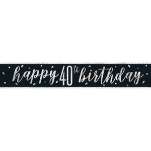 Black & Silver Foil Banner "Happy 40th Birthday"