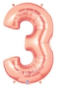 40in Number "3" Foil Balloon - Rose Gold