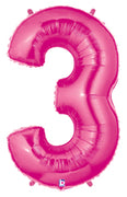 40in Number "3" Foil Balloon - Bright Pink