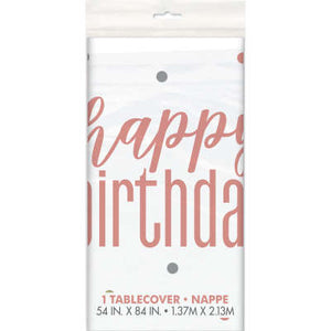 Rose Gold "Happy Birthday" Plastic Table Cover 54"x84"