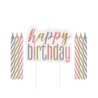 Glitz Rose Gold Gold & Silver "Happy Birthday" Candle Set