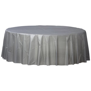 Silver 84" Round Plastic Tablecover