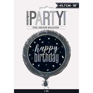 Black & Silver 18" Foil Balloon Packaged "Happy Birthday"