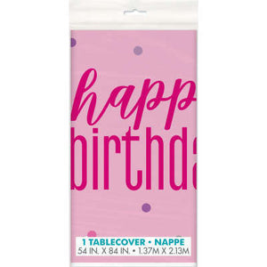 Sweet Pink "Happy Birthday" Plastic Table Cover 54"x84"