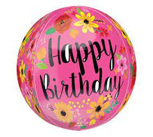 Load image into Gallery viewer, Happy Birthday Pink Floral Orbz Foil Balloon
