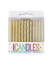 Load image into Gallery viewer, Gold Mixed Birthday Candles 24pk
