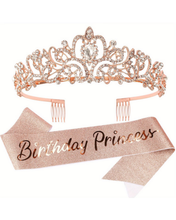 Load image into Gallery viewer, Rose Gold Birthday Tiara &amp; Sash Set
