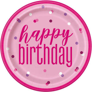 Sweet Pink "Happy Birthday" 9" Plates