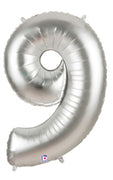 40in Number "9" Foil Balloon - Silver