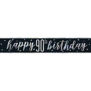 Black & Silver Foil Banner "Happy 90th Birthday"