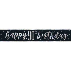 Black & Silver Foil Banner "Happy 90th Birthday"