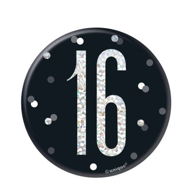 Black & Silver 16th Birthday Badge