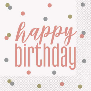 Rose Gold "Happy Birthday" Luncheon Napkins 16ct