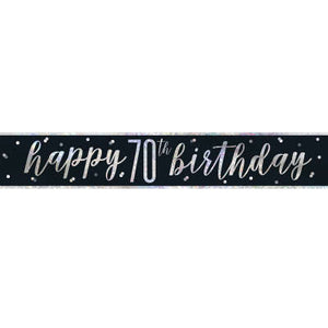 Black & Silver Foil Banner "Happy 70th Birthday"