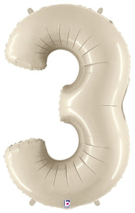 40in Number "3" Foil Balloon - White Sand
