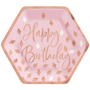 Rose Gold Blush Birthday 7" Hexagon Plate Metallic