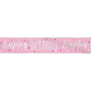 Sweet Pink Foil Banner "Happy Birthday" 19ft