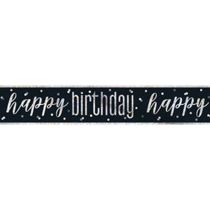 Black & Silver Prismatic Foil Banner "Happy Birthday" 19ft