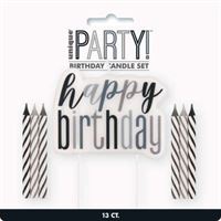 Black & Silver "Happy Birthday" Candle Set