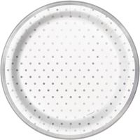 Elegant Silver Foil Dots Round Dessert Plates