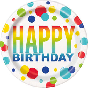 Rainbow Spots Birthday Round 9" Dinner Plates - 8ct