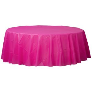 Bright Pink 84" Round Plastic Tablecover