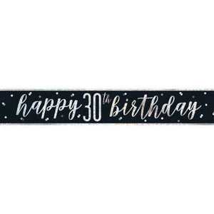 Black & Silver Foil Banner "Happy 30th Birthday"