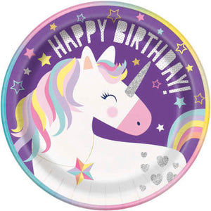 Unicorn Birthday Party Round 9" Dinner Plates 8ct