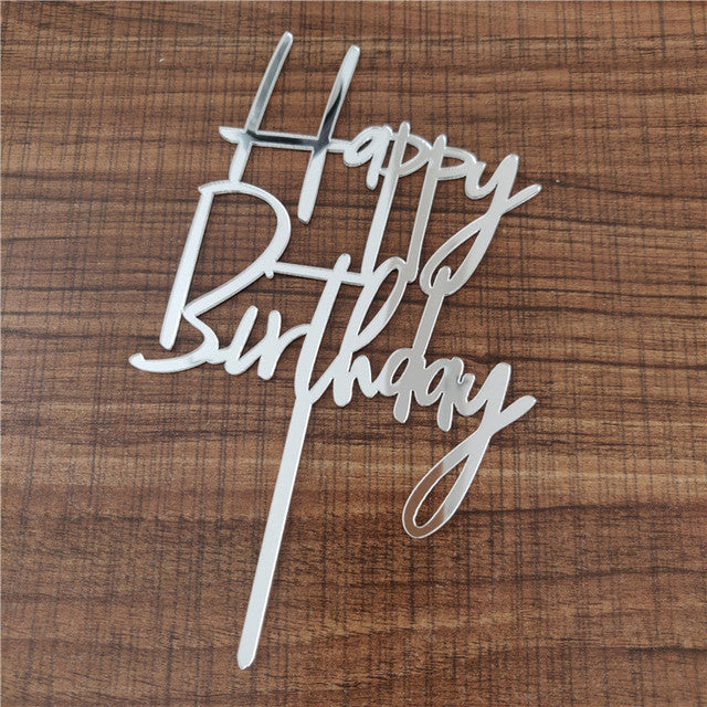 Silver Happy Birthday Cake Topper