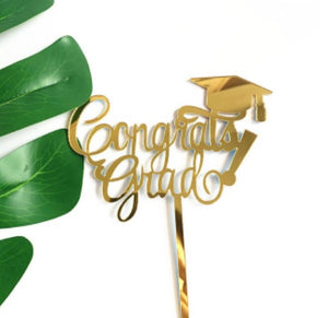 Graduation Acrylic Gold Cake Topper "Congrats Grad!"