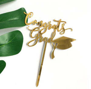Graduation Acrylic Gold Cake Topper "Congrats Grad"