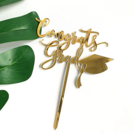 Graduation Acrylic Gold Cake Topper 