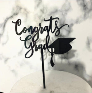 Graduation Black Acrylic Cake Topper "Congrats Grad"