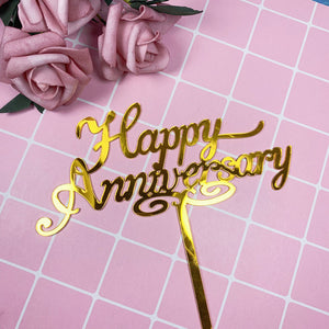 Happy Anniversary Cake Topper - Gold