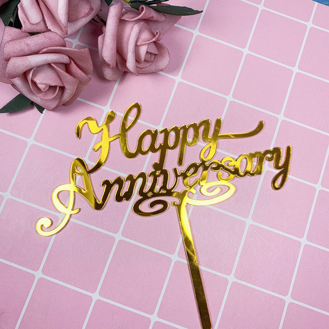 Happy Anniversary Cake Topper - Gold