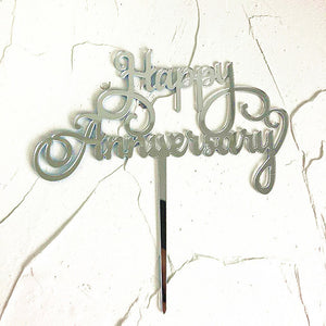 Happy Anniversary Cake Topper - Silver