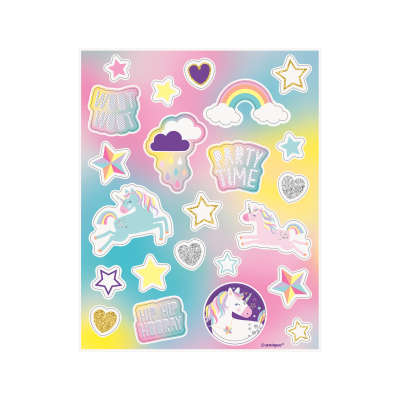 Unicorn Birthday Party Sticker Sheets 4ct