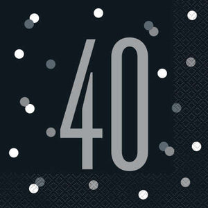 Black & Silver 40th Birthday Luncheon Napkins