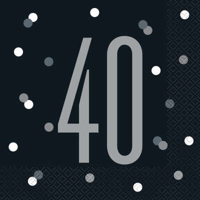 Black & Silver 40th Birthday Luncheon Napkins