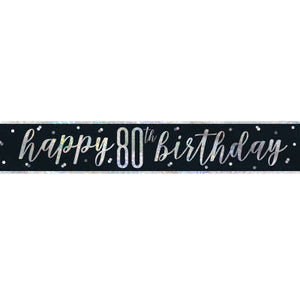 Black & Silver Foil Banner "Happy 80th Birthday"
