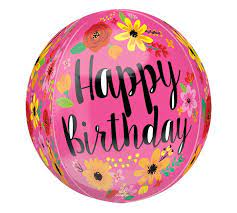 Happy Birthday Pink Floral Orbz Foil Balloon