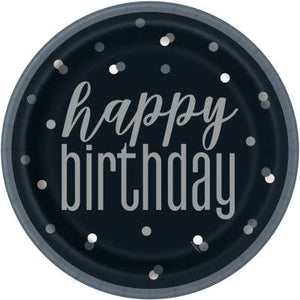 Black and Silver "Happy Birthday" 9" Plates