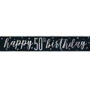 Black & Silver Foil Banner "Happy 50th Birthday"