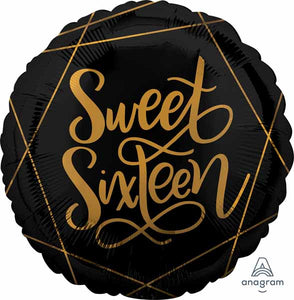 Sweet 16 Birthday Black 18" Foil Balloon